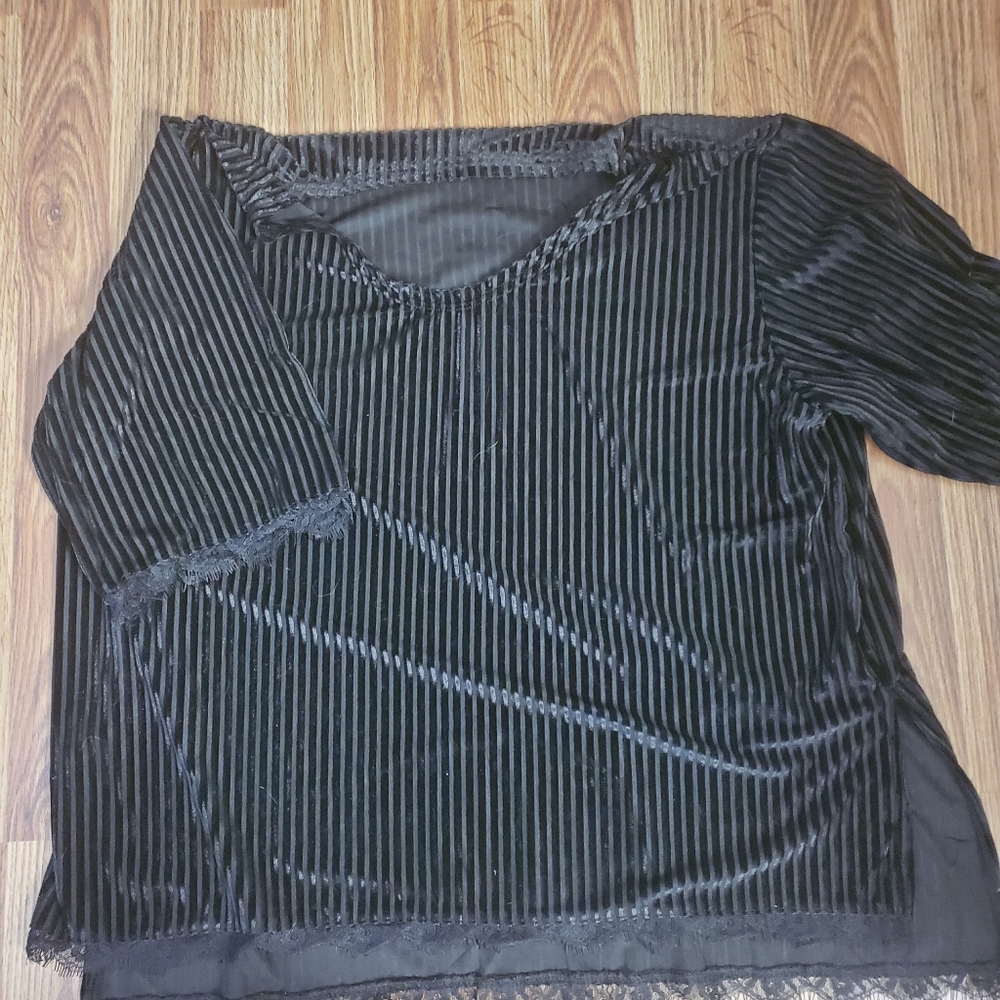 POL blouse, black, velvet stripes